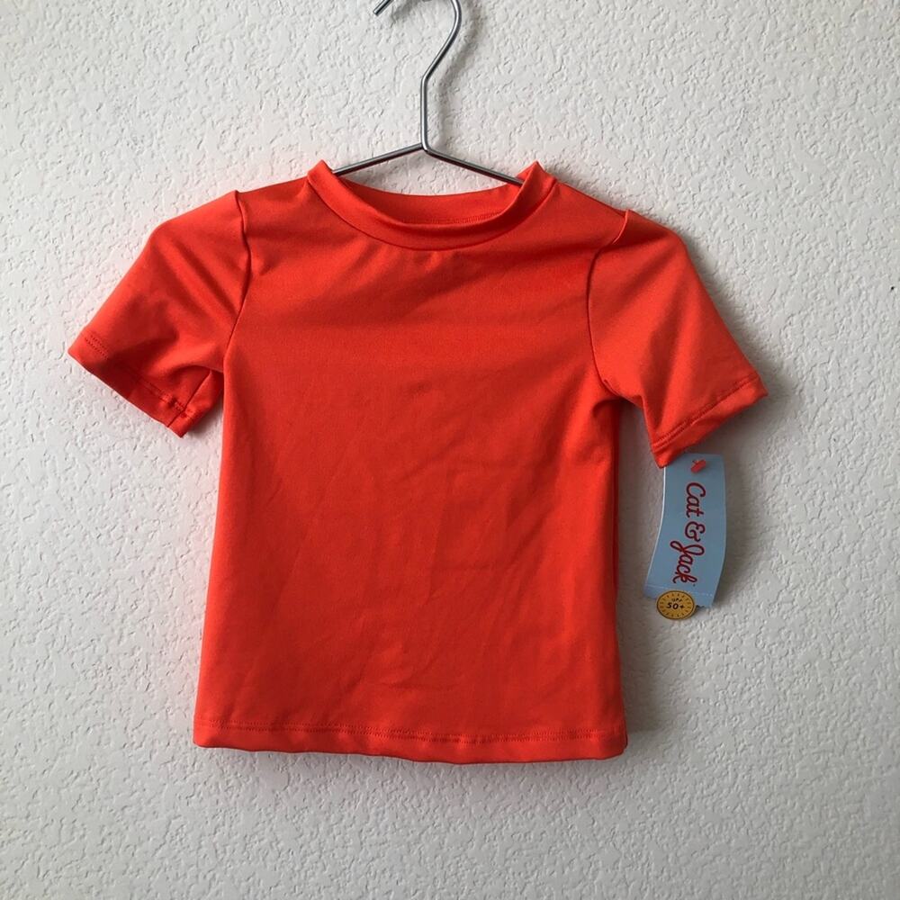 Cat & Jack orange short sleeve rashguard swim top UPF 50+
